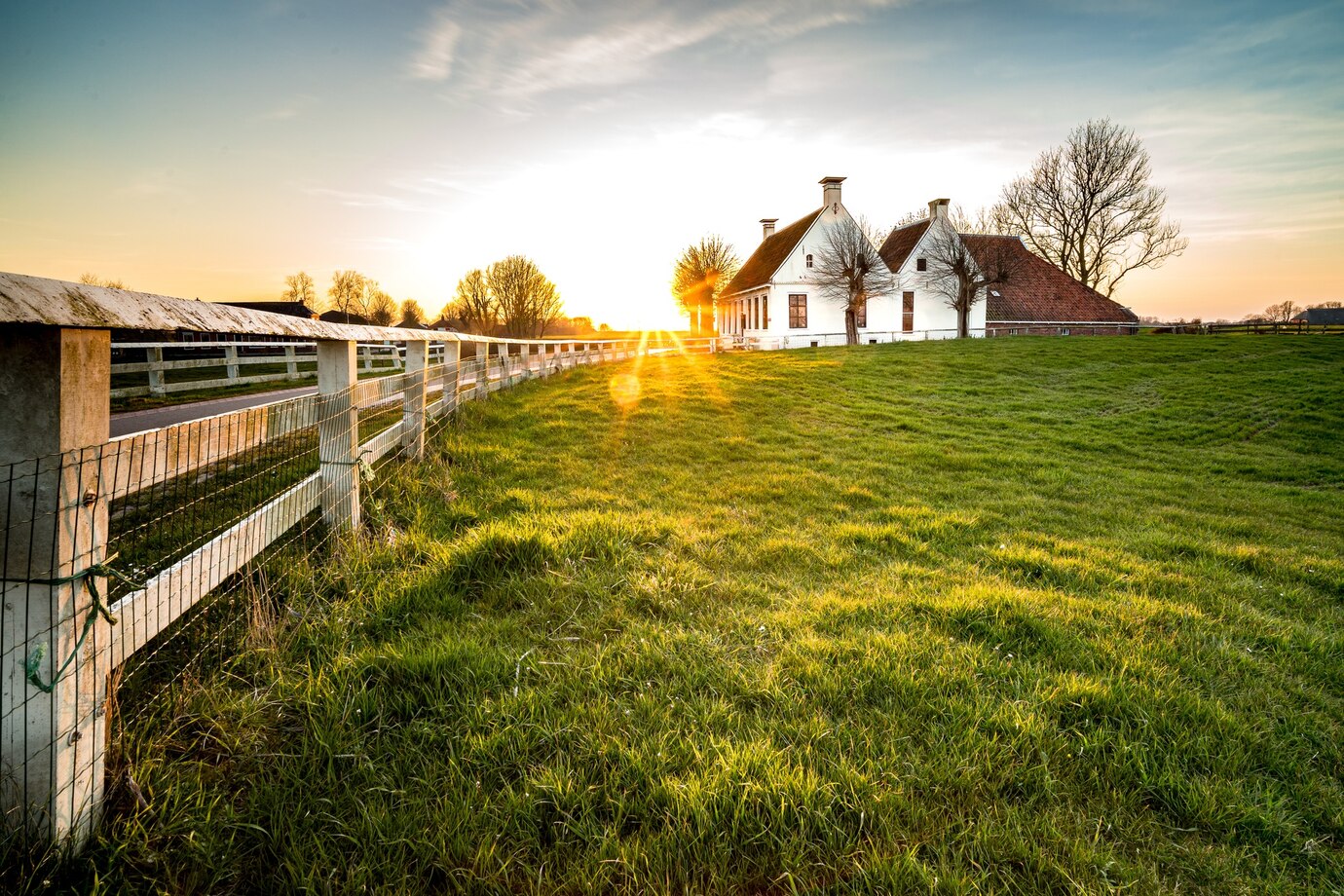beautiful-shot-fence-leading-house-green-grass-area_181624-18255